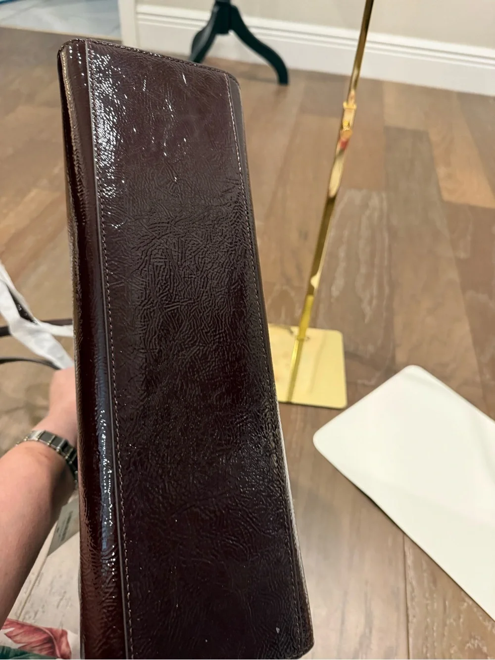 Tory Burch Patent Leather Shoulder Tote in Deep Burgundy